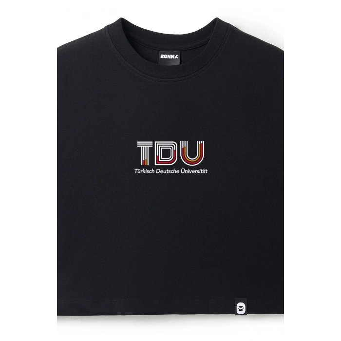 Ronna  Kadın Türk - Alman Üniversitesi Serisi Model 13 Baskılı Oversize Bisiklet Yaka Crop Tshirt - TDB020113