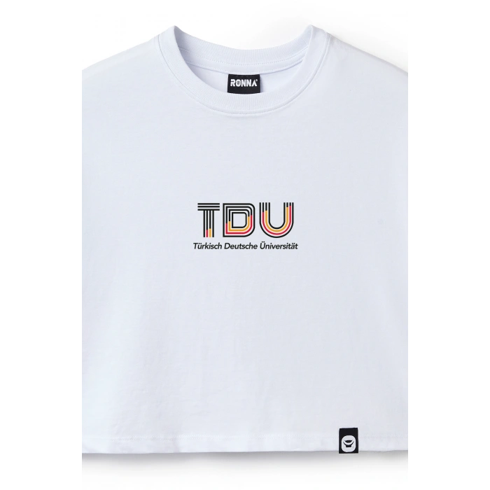 Ronna  Kadın Türk - Alman Üniversitesi Serisi Model 13 Baskılı Oversize Bisiklet Yaka Crop Tshirt - TDB020113