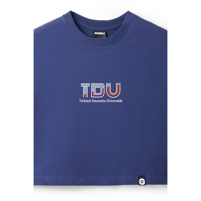 Ronna  Kadın Türk - Alman Üniversitesi Serisi Model 13 Baskılı Oversize Bisiklet Yaka Crop Tshirt - TDB020113