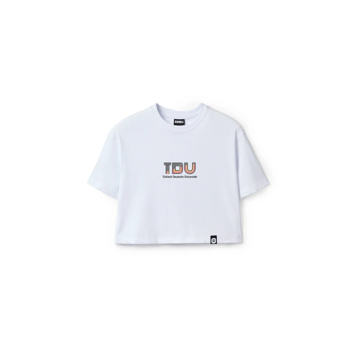 Ronna  Kadın Türk - Alman Üniversitesi Serisi Model 13 Baskılı Oversize Bisiklet Yaka Crop Tshirt - TDB020113