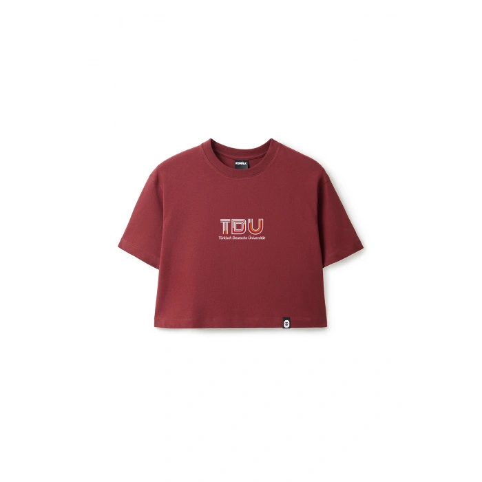 Ronna  Kadın Türk - Alman Üniversitesi Serisi Model 13 Baskılı Oversize Bisiklet Yaka Crop Tshirt - TDB020113