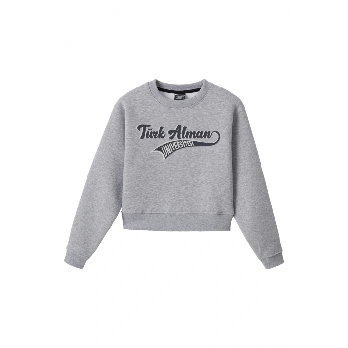 Ronna  Kadın Türk - Alman Üniversitesi Serisi Model 14 Baskılı Oversize Bisiklet Yaka Crop Sweatshirt  - TDB050114