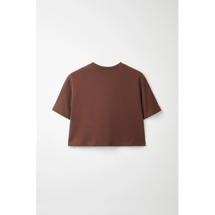 Ronna  Kadın Türk - Alman Üniversitesi Serisi Model 14 Baskılı Oversize Bisiklet Yaka Crop Tshirt - TDB020114