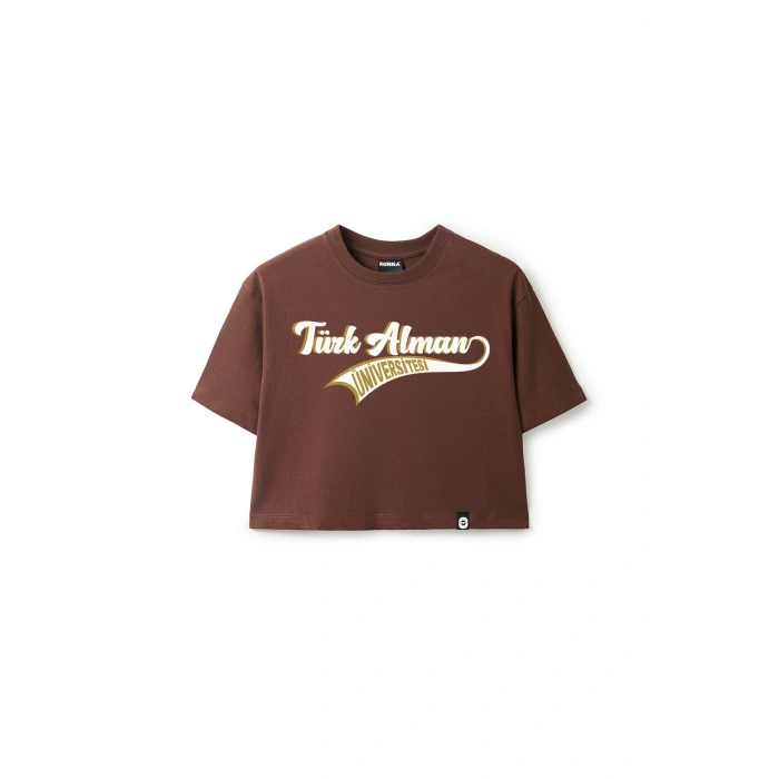 Ronna  Kadın Türk - Alman Üniversitesi Serisi Model 14 Baskılı Oversize Bisiklet Yaka Crop Tshirt - TDB020114
