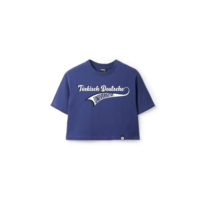 Ronna  Kadın Türk - Alman Üniversitesi Serisi Model 15 Baskılı Oversize Bisiklet Yaka Crop Tshirt - TDB020115