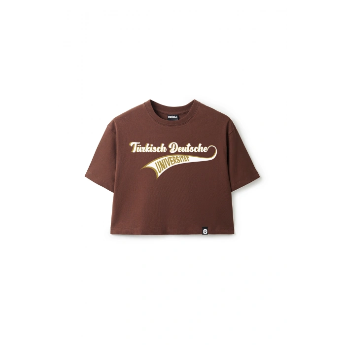 Ronna  Kadın Türk - Alman Üniversitesi Serisi Model 15 Baskılı Oversize Bisiklet Yaka Crop Tshirt - TDB020115