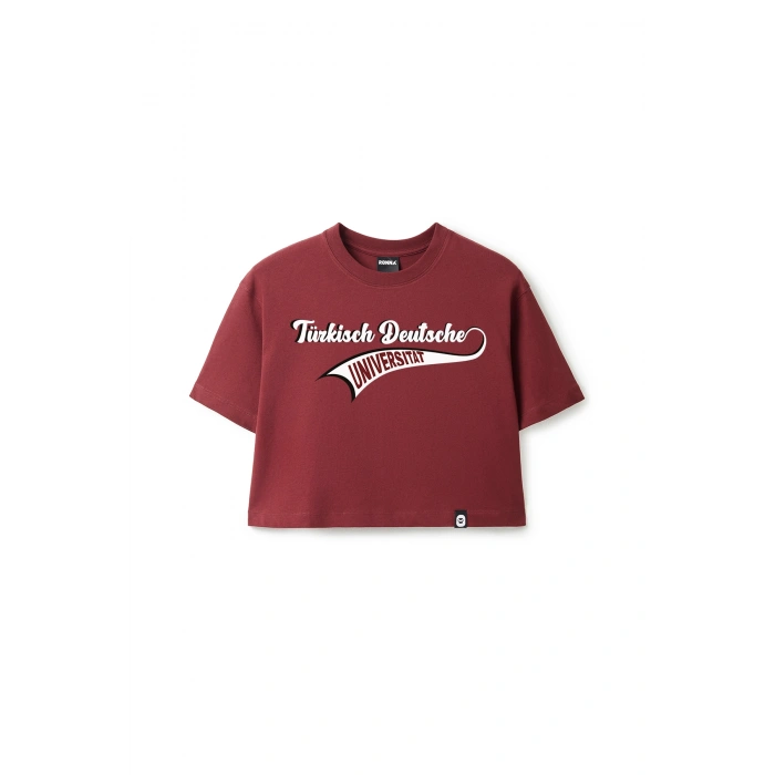 Ronna  Kadın Türk - Alman Üniversitesi Serisi Model 15 Baskılı Oversize Bisiklet Yaka Crop Tshirt - TDB020115