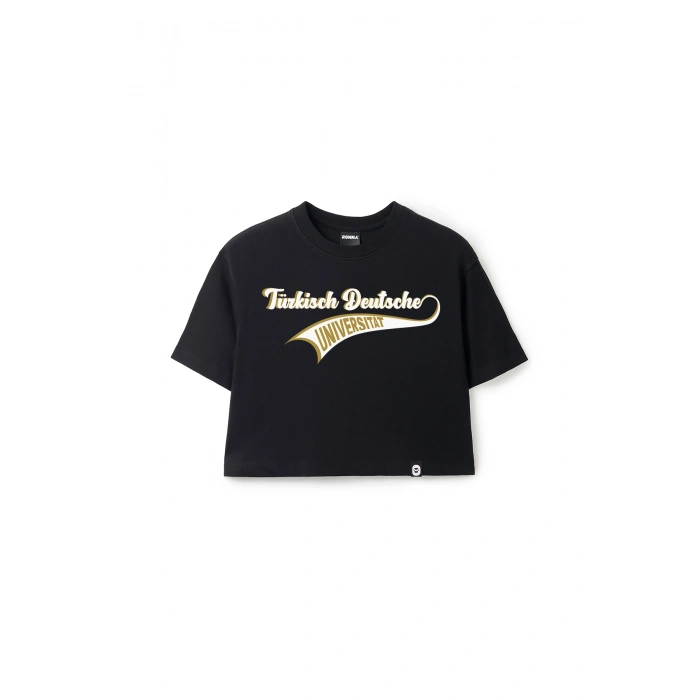Ronna  Kadın Türk - Alman Üniversitesi Serisi Model 15 Baskılı Oversize Bisiklet Yaka Crop Tshirt - TDB020115