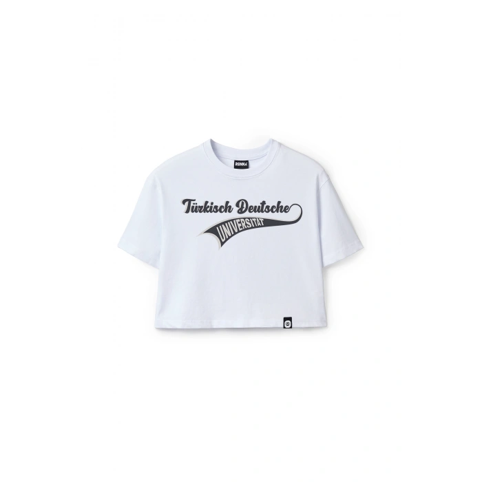 Ronna  Kadın Türk - Alman Üniversitesi Serisi Model 15 Baskılı Oversize Bisiklet Yaka Crop Tshirt - TDB020115