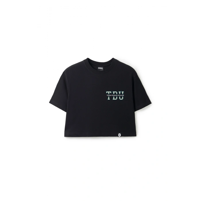 Ronna  Kadın Türk - Alman Üniversitesi Serisi Model 2 Baskılı Oversize Bisiklet Yaka Crop Tshirt - TDB020102