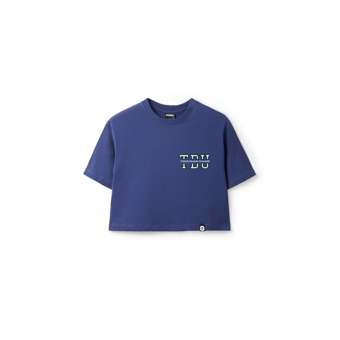 Ronna  Kadın Türk - Alman Üniversitesi Serisi Model 2 Baskılı Oversize Bisiklet Yaka Crop Tshirt - TDB020102