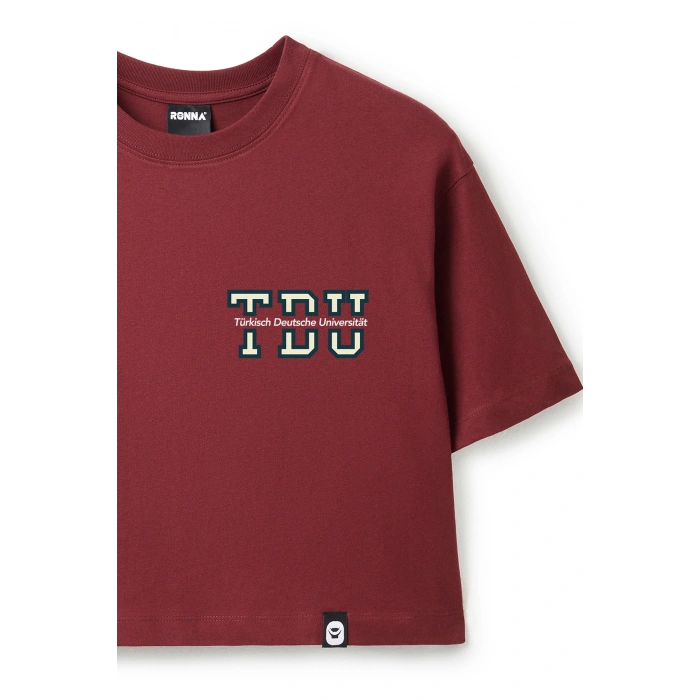 Ronna  Kadın Türk - Alman Üniversitesi Serisi Model 2 Baskılı Oversize Bisiklet Yaka Crop Tshirt - TDB020102