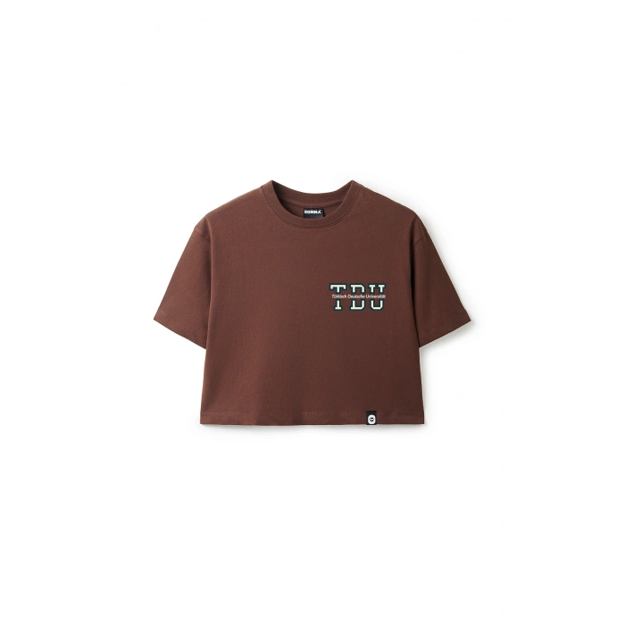 Ronna  Kadın Türk - Alman Üniversitesi Serisi Model 2 Baskılı Oversize Bisiklet Yaka Crop Tshirt - TDB020102
