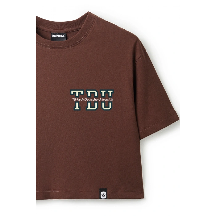 Ronna  Kadın Türk - Alman Üniversitesi Serisi Model 2 Baskılı Oversize Bisiklet Yaka Crop Tshirt - TDB020102