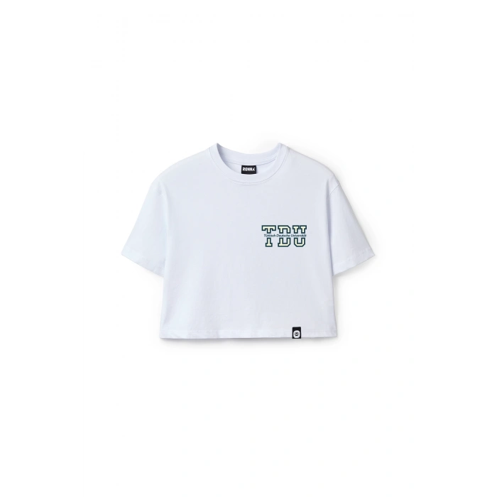 Ronna  Kadın Türk - Alman Üniversitesi Serisi Model 2 Baskılı Oversize Bisiklet Yaka Crop Tshirt - TDB020102