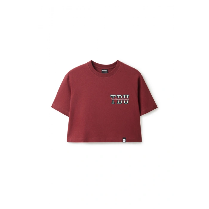 Ronna  Kadın Türk - Alman Üniversitesi Serisi Model 2 Baskılı Oversize Bisiklet Yaka Crop Tshirt - TDB020102