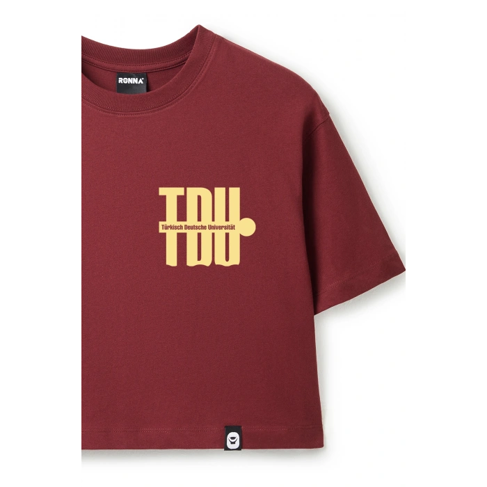 Ronna  Kadın Türk - Alman Üniversitesi Serisi Model 3 Baskılı Oversize Bisiklet Yaka Crop Tshirt - TDB020103