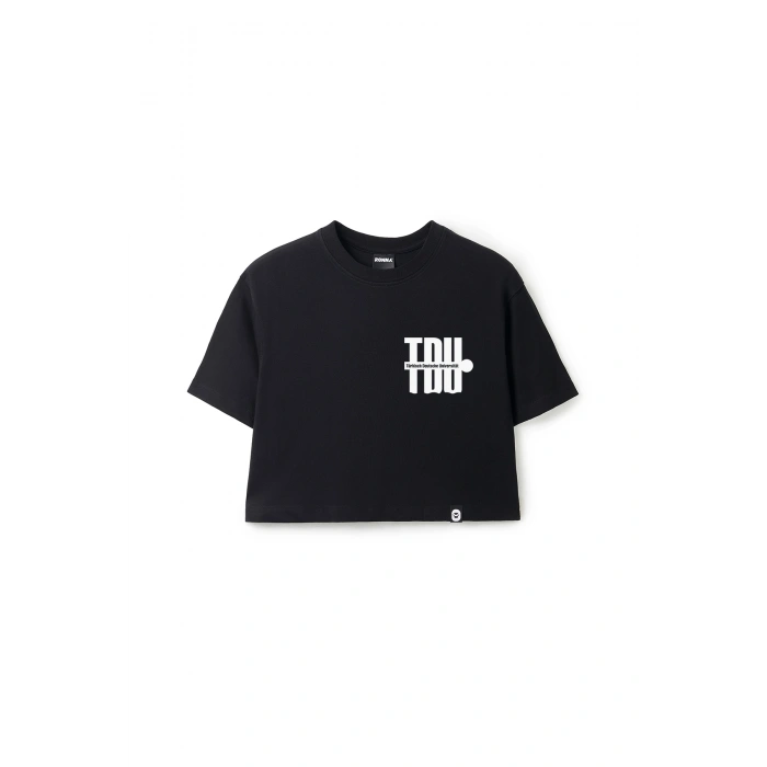 Ronna  Kadın Türk - Alman Üniversitesi Serisi Model 3 Baskılı Oversize Bisiklet Yaka Crop Tshirt - TDB020103