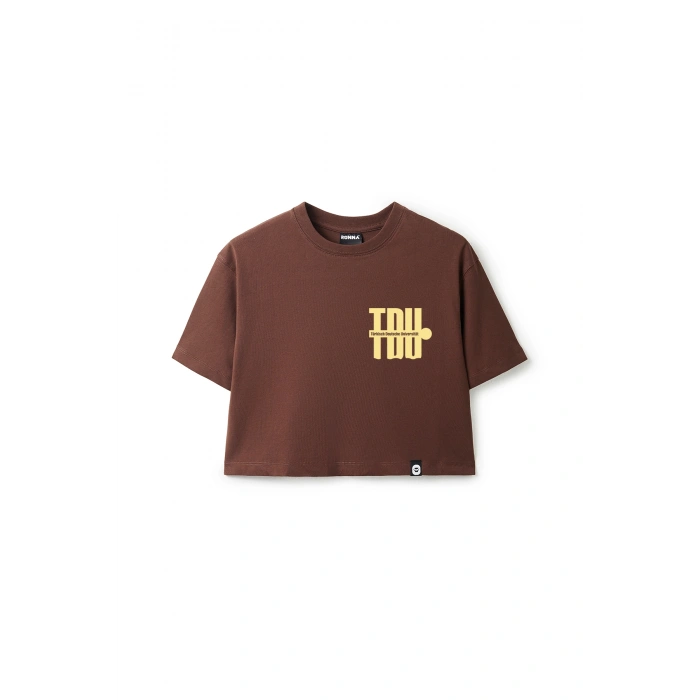 Ronna  Kadın Türk - Alman Üniversitesi Serisi Model 3 Baskılı Oversize Bisiklet Yaka Crop Tshirt - TDB020103