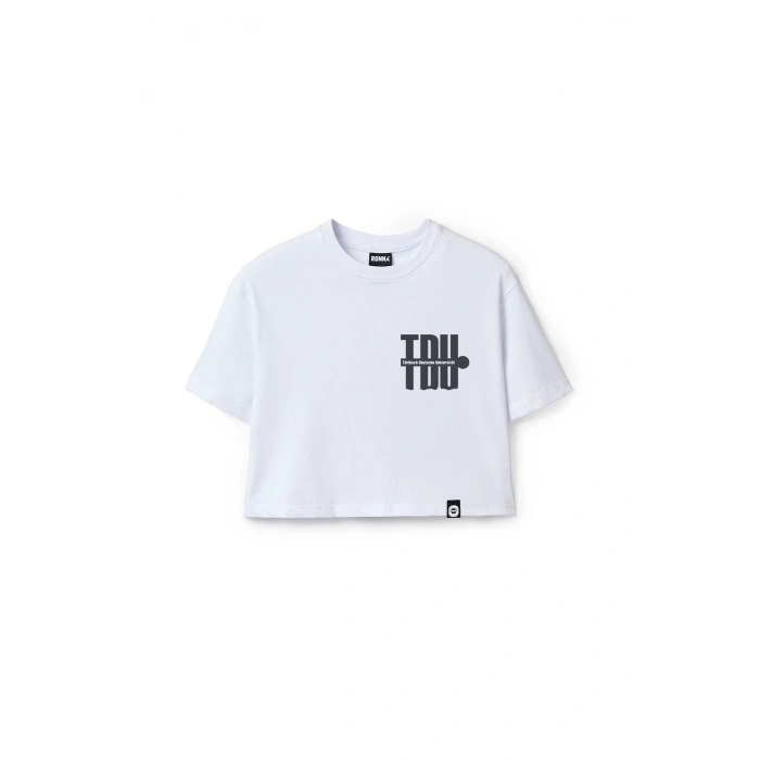 Ronna  Kadın Türk - Alman Üniversitesi Serisi Model 3 Baskılı Oversize Bisiklet Yaka Crop Tshirt - TDB020103