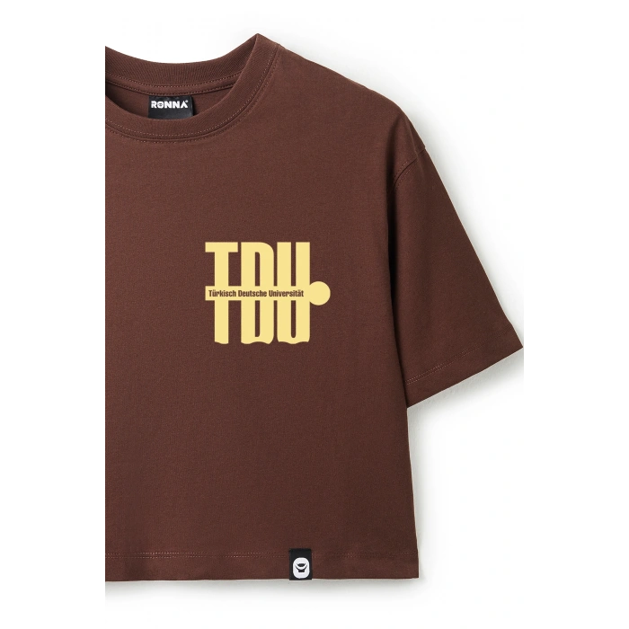Ronna  Kadın Türk - Alman Üniversitesi Serisi Model 3 Baskılı Oversize Bisiklet Yaka Crop Tshirt - TDB020103