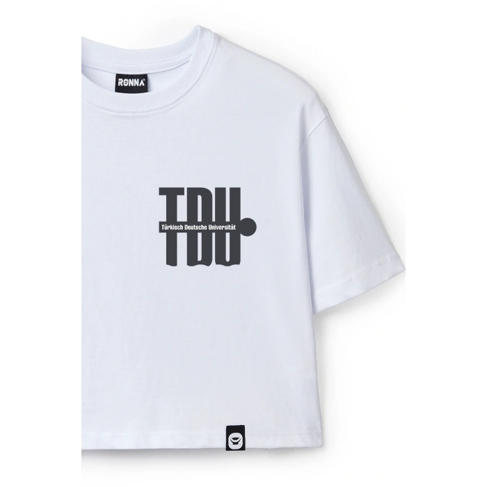 Ronna  Kadın Türk - Alman Üniversitesi Serisi Model 3 Baskılı Oversize Bisiklet Yaka Crop Tshirt - TDB020103