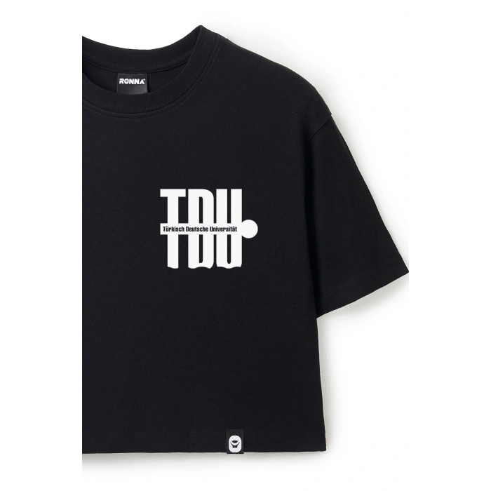 Ronna  Kadın Türk - Alman Üniversitesi Serisi Model 3 Baskılı Oversize Bisiklet Yaka Crop Tshirt - TDB020103