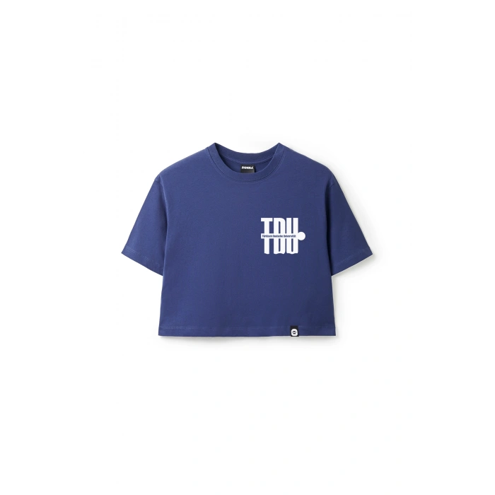 Ronna  Kadın Türk - Alman Üniversitesi Serisi Model 3 Baskılı Oversize Bisiklet Yaka Crop Tshirt - TDB020103