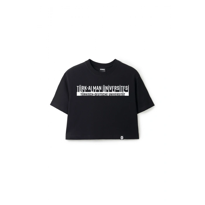 Ronna  Kadın Türk - Alman Üniversitesi Serisi Model 4 Baskılı Oversize Bisiklet Yaka Crop Tshirt - TDB020104