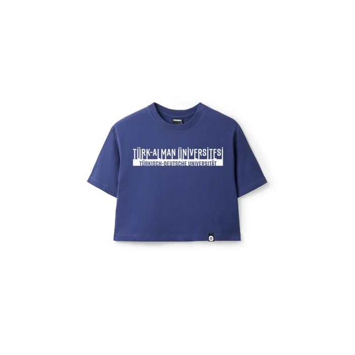 Ronna  Kadın Türk - Alman Üniversitesi Serisi Model 4 Baskılı Oversize Bisiklet Yaka Crop Tshirt - TDB020104
