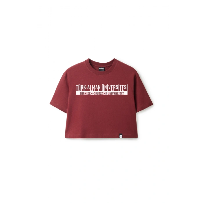 Ronna  Kadın Türk - Alman Üniversitesi Serisi Model 4 Baskılı Oversize Bisiklet Yaka Crop Tshirt - TDB020104
