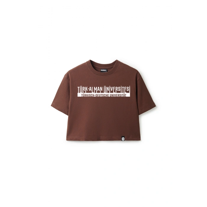 Ronna  Kadın Türk - Alman Üniversitesi Serisi Model 4 Baskılı Oversize Bisiklet Yaka Crop Tshirt - TDB020104