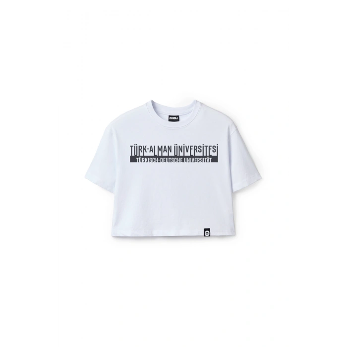 Ronna  Kadın Türk - Alman Üniversitesi Serisi Model 4 Baskılı Oversize Bisiklet Yaka Crop Tshirt - TDB020104