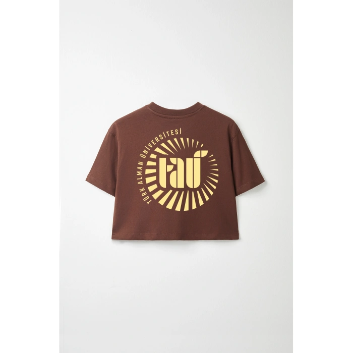 Ronna  Kadın Türk - Alman Üniversitesi Serisi Model 5 Baskılı Oversize Bisiklet Yaka Crop Tshirt - TDB020105