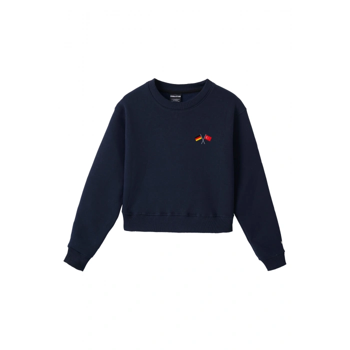 Ronna  Kadın Türk - Alman Üniversitesi Serisi Model 6 Baskılı Oversize Bisiklet Yaka Crop Sweatshirt  - TDB050106