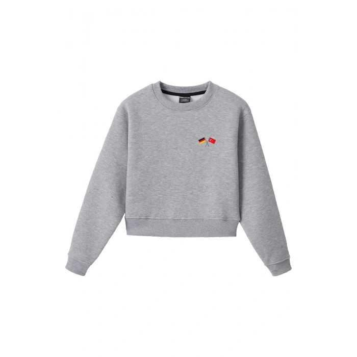 Ronna  Kadın Türk - Alman Üniversitesi Serisi Model 6 Baskılı Oversize Bisiklet Yaka Crop Sweatshirt  - TDB050106
