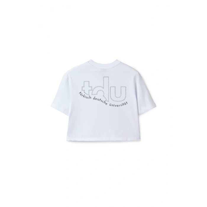 Ronna  Kadın Türk - Alman Üniversitesi Serisi Model 6 Baskılı Oversize Bisiklet Yaka Crop Tshirt - TDB020106