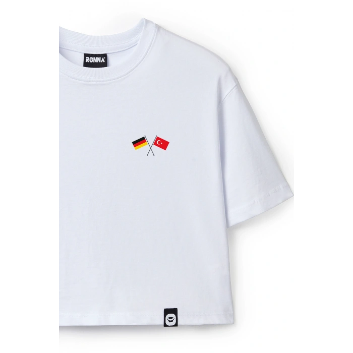 Ronna  Kadın Türk - Alman Üniversitesi Serisi Model 6 Baskılı Oversize Bisiklet Yaka Crop Tshirt - TDB020106