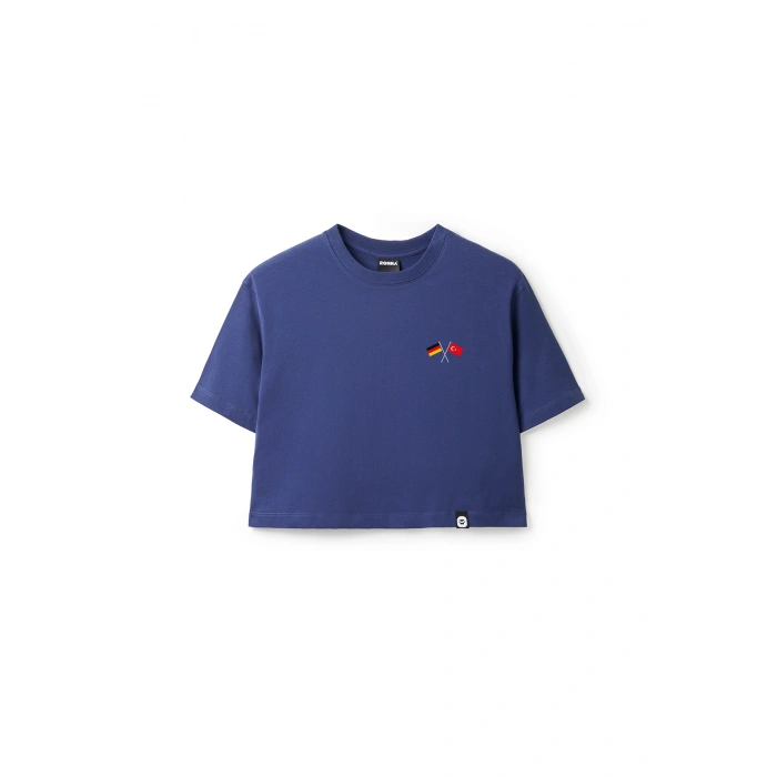 Ronna  Kadın Türk - Alman Üniversitesi Serisi Model 6 Baskılı Oversize Bisiklet Yaka Crop Tshirt - TDB020106