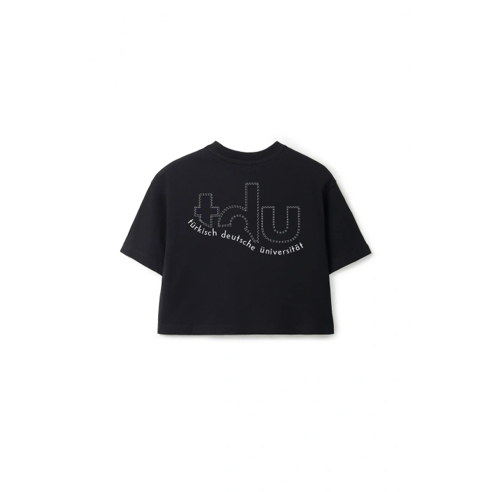 Ronna  Kadın Türk - Alman Üniversitesi Serisi Model 6 Baskılı Oversize Bisiklet Yaka Crop Tshirt - TDB020106
