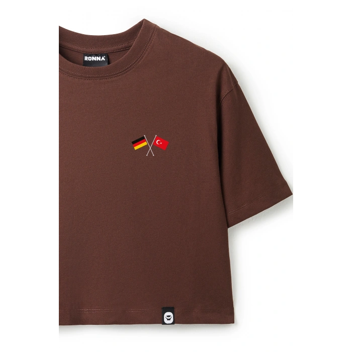 Ronna  Kadın Türk - Alman Üniversitesi Serisi Model 6 Baskılı Oversize Bisiklet Yaka Crop Tshirt - TDB020106