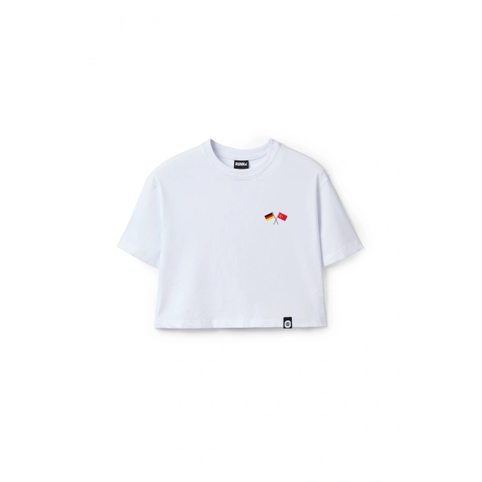 Ronna  Kadın Türk - Alman Üniversitesi Serisi Model 6 Baskılı Oversize Bisiklet Yaka Crop Tshirt - TDB020106