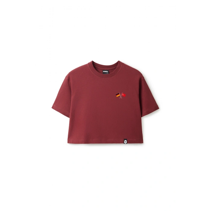 Ronna  Kadın Türk - Alman Üniversitesi Serisi Model 6 Baskılı Oversize Bisiklet Yaka Crop Tshirt - TDB020106