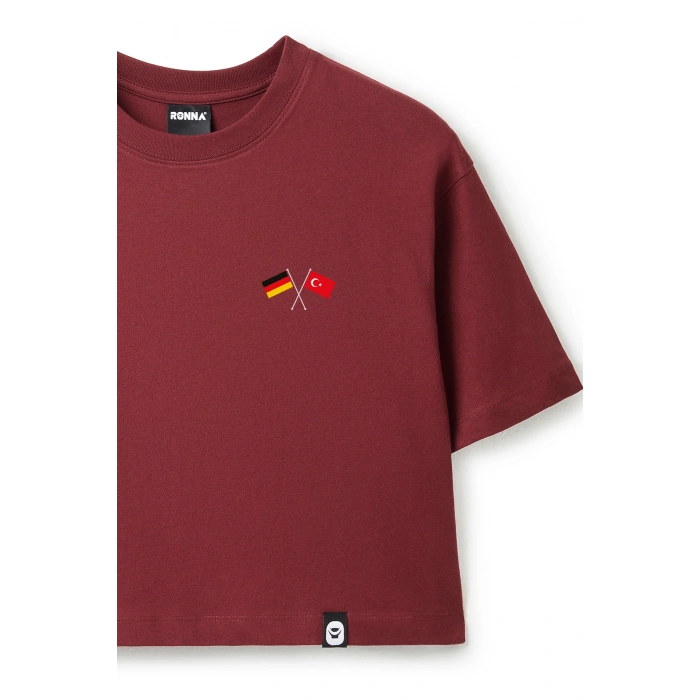 Ronna  Kadın Türk - Alman Üniversitesi Serisi Model 6 Baskılı Oversize Bisiklet Yaka Crop Tshirt - TDB020106