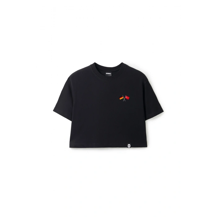 Ronna  Kadın Türk - Alman Üniversitesi Serisi Model 6 Baskılı Oversize Bisiklet Yaka Crop Tshirt - TDB020106