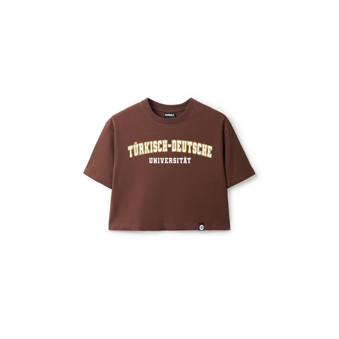 Ronna  Kadın Türk - Alman Üniversitesi Serisi Model 7 Baskılı Oversize Bisiklet Yaka Crop Tshirt - TDB020107