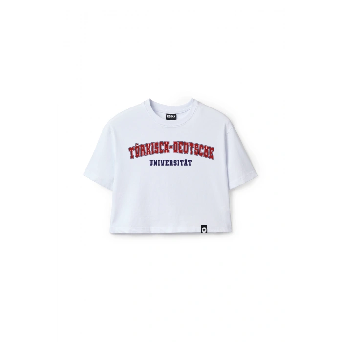 Ronna  Kadın Türk - Alman Üniversitesi Serisi Model 7 Baskılı Oversize Bisiklet Yaka Crop Tshirt - TDB020107