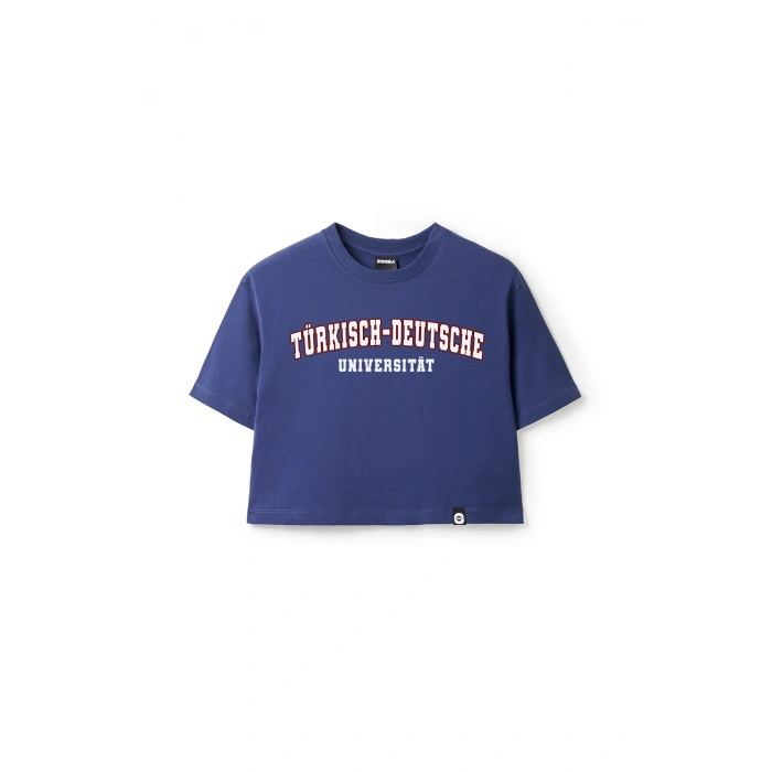 Ronna  Kadın Türk - Alman Üniversitesi Serisi Model 7 Baskılı Oversize Bisiklet Yaka Crop Tshirt - TDB020107