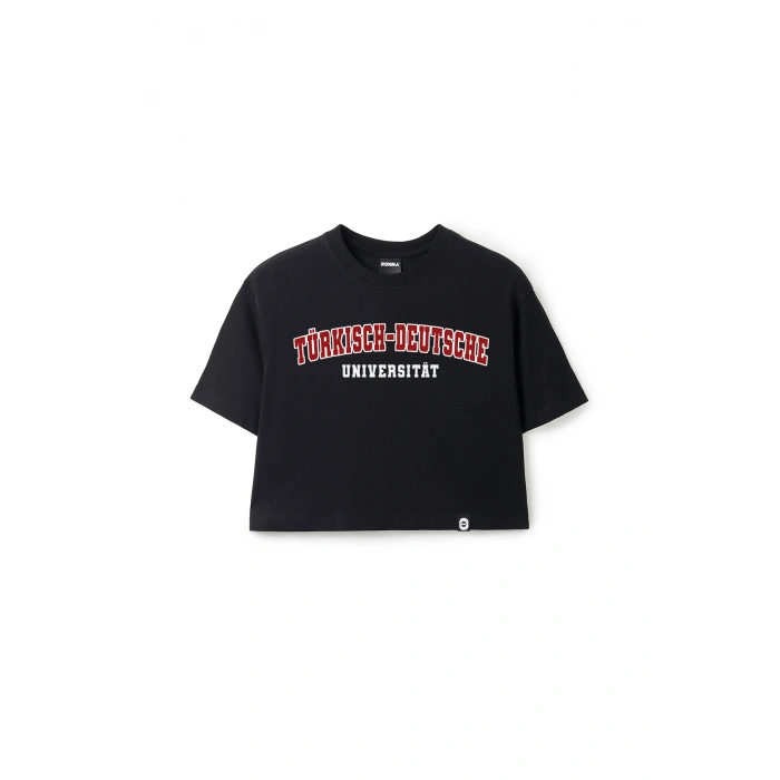 Ronna  Kadın Türk - Alman Üniversitesi Serisi Model 7 Baskılı Oversize Bisiklet Yaka Crop Tshirt - TDB020107