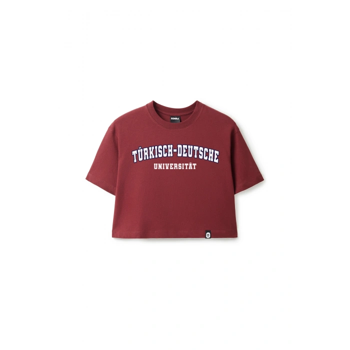 Ronna  Kadın Türk - Alman Üniversitesi Serisi Model 7 Baskılı Oversize Bisiklet Yaka Crop Tshirt - TDB020107